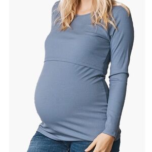 Maternity/Nursing Long Sleeve Top in Blue Size S